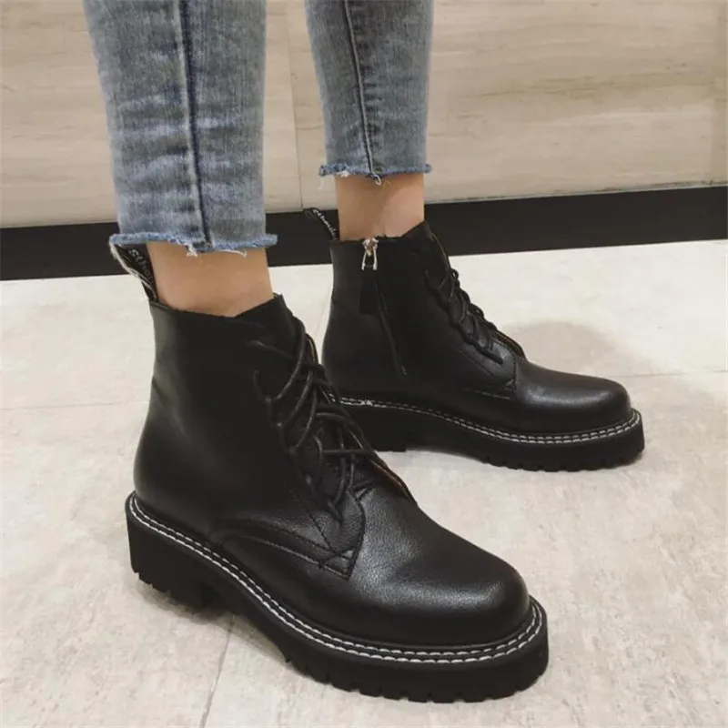 

2019 Black Zip Women Boots Winter Riding Bootee Woman Thick Bottom Shoes Ladies Casual Spring Autumn Ankle Boots Female Shoes