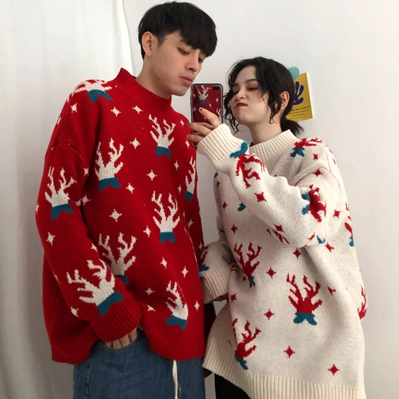 2019 Новинки зимний тёплый свитер Harajuku Свободный Оверсайз Вязаный Рождественский