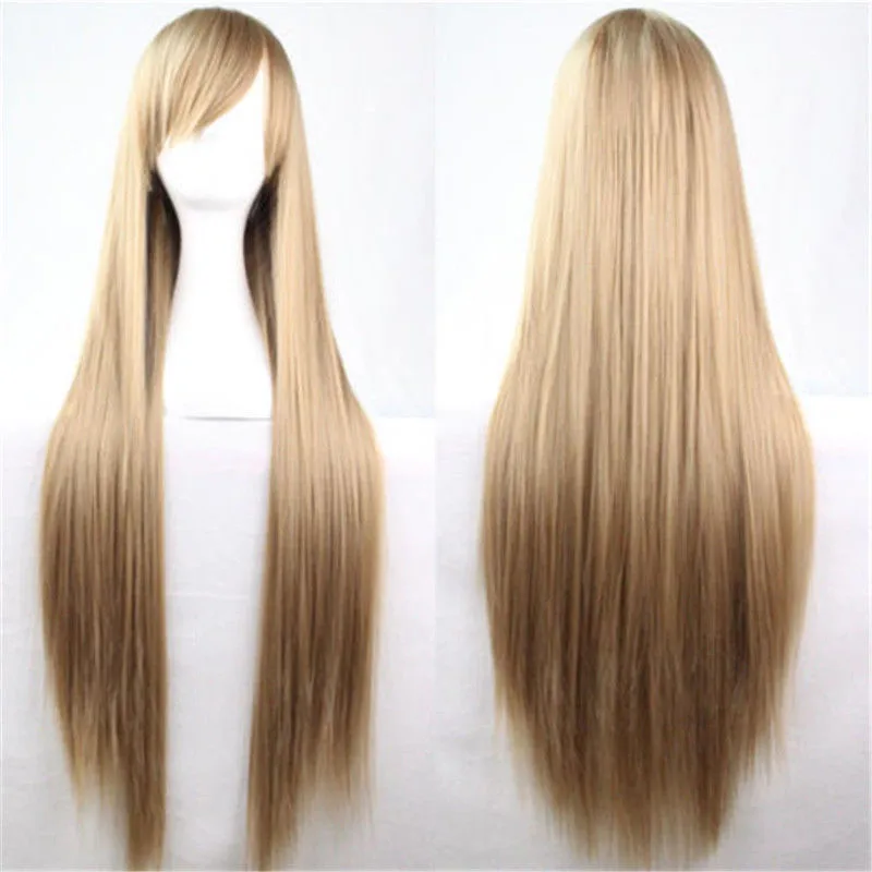 Женские Вечерние Маски длинные прямые натуральные полные парики волосы боковая часть прямой парик черный