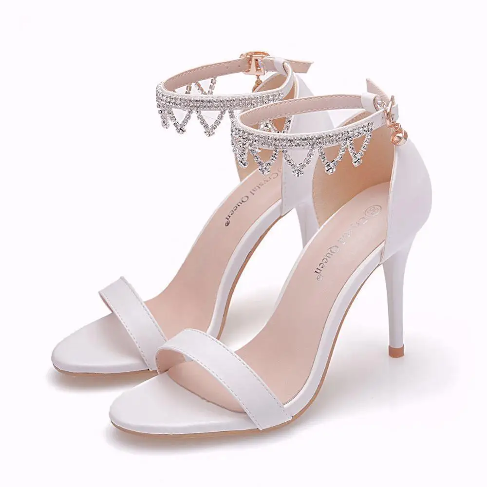 Женские летние туфли с бахромой и кристаллами; элегантные белые туфли-лодочки на высоком каблуке-шпильке; милая Свадебная обувь; Туфли на каблуке 9 см; большие размеры - Цвет: Белый