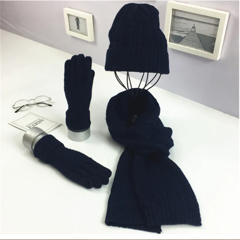 Зимние аксессуары для девочек, женская шапка и шарф, комплект для женщин, шапка и перчатки, шарф, шапка, варежки, набор - Цвет: as the picture shows