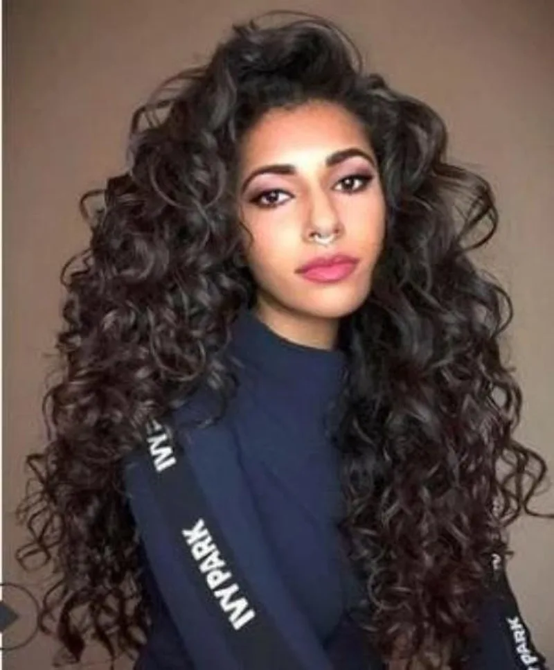 Peluca de pelo rizado largo para mujer, pelo sintético con ondas pequeñas,  fibra química, color negro, para Europa|Accesorios de disfraces| -  AliExpress