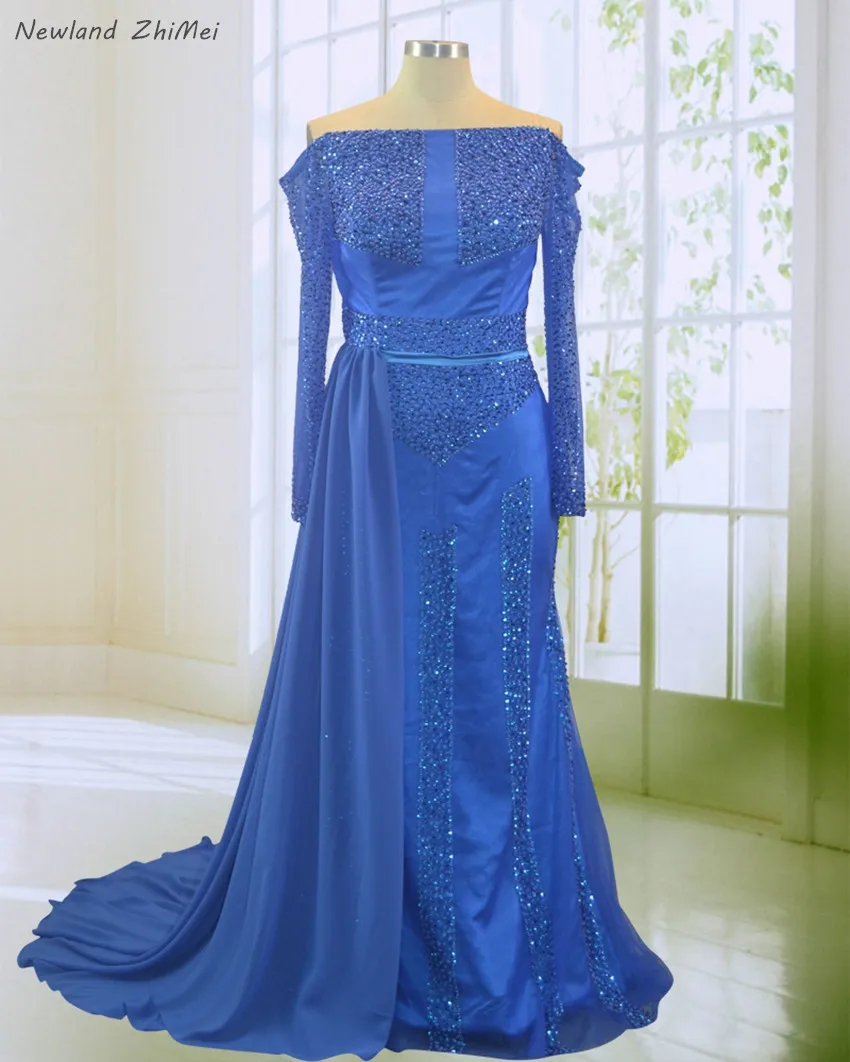 

Newland ZhiMei Arabic Muslim Evening Dress Long Sleeve Stunning Sequin Beading Black Formal Prom Dress Evening Party Gown
