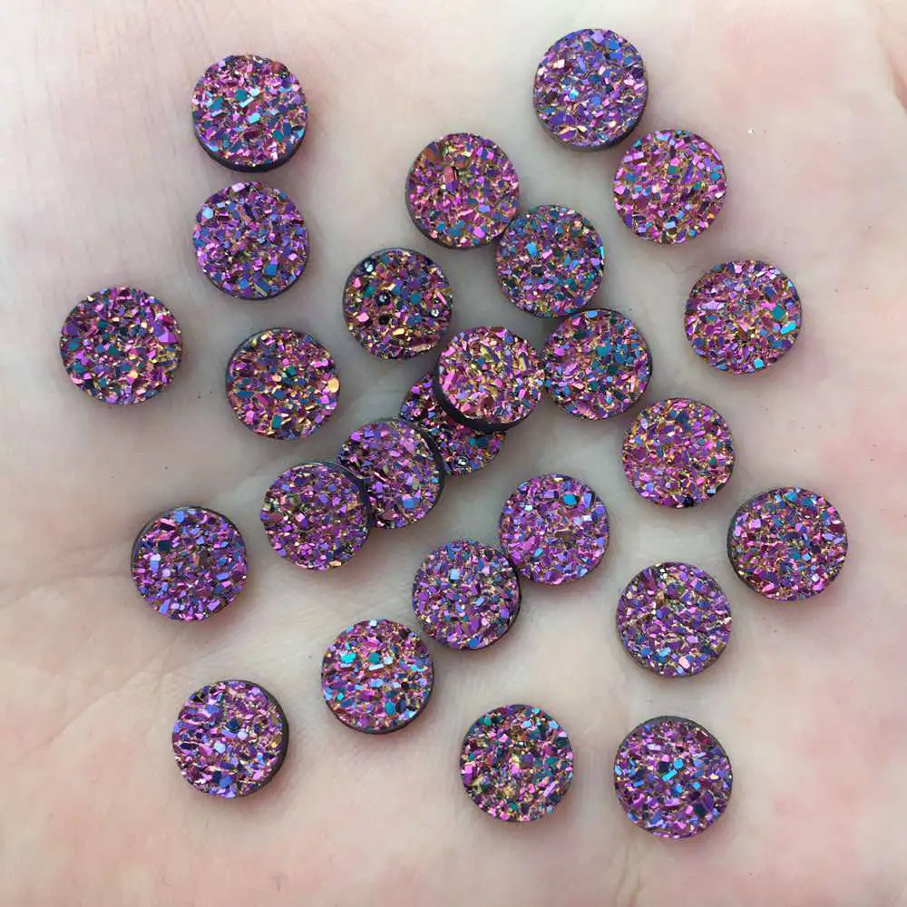 

100pcs 8mm AB Resin Round Ore Gem Flat Back Rhinestone Buttons Appliques DIY Wedding Scrapbook Craft F557