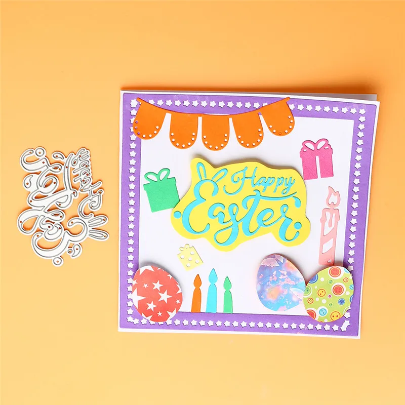 

Naifumodo Letter Happy Easter Metal Cutting Dies Scrapbooking for Card Making DIY Embossing Cuts Craft Die New Die