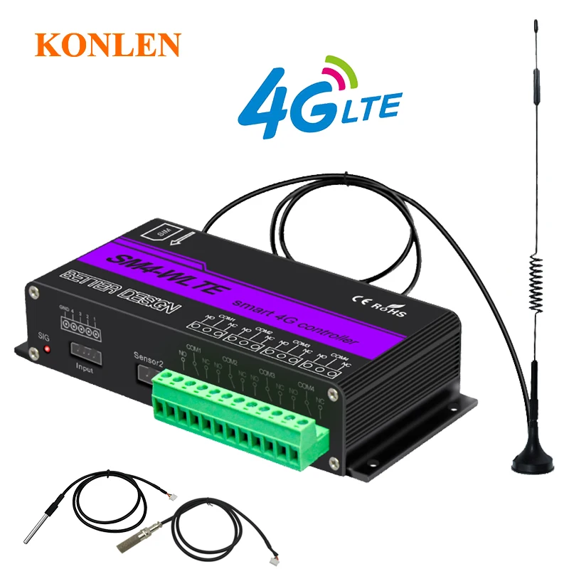 KONLEN-interruptor de alimentación de relé 4G, 3G, LTE, GSM, GPRS, bomba para luz, temporizador, controlador de humedad y temperatura, Control por aplicación remota SMS, abridor de puerta