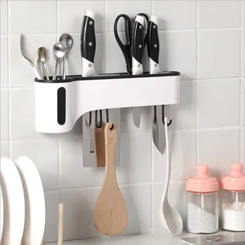 

Punch-free Kitchen Rack Wall Hanging Plastic Knife Holder Chopstick Cage Multifunctional Storage Rack Cutting X6X00239