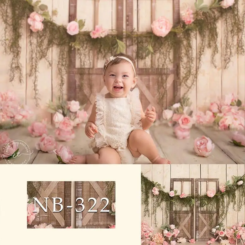 Newborn Backdrop Photography Baby Shower Spring Flower Wood Floor Birthday Party Photo Background Children Backdrops Studio photo backdrop