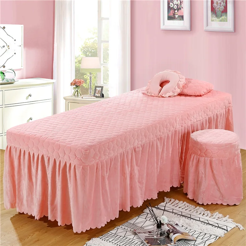 1PC Soft Beauty Salon Bed Skirt Crystal Velvet Solid Color Bed Spread for Hairdresser Esthetic Salon 80*190cm Custom size#a - Цвет: -LY-05-yu