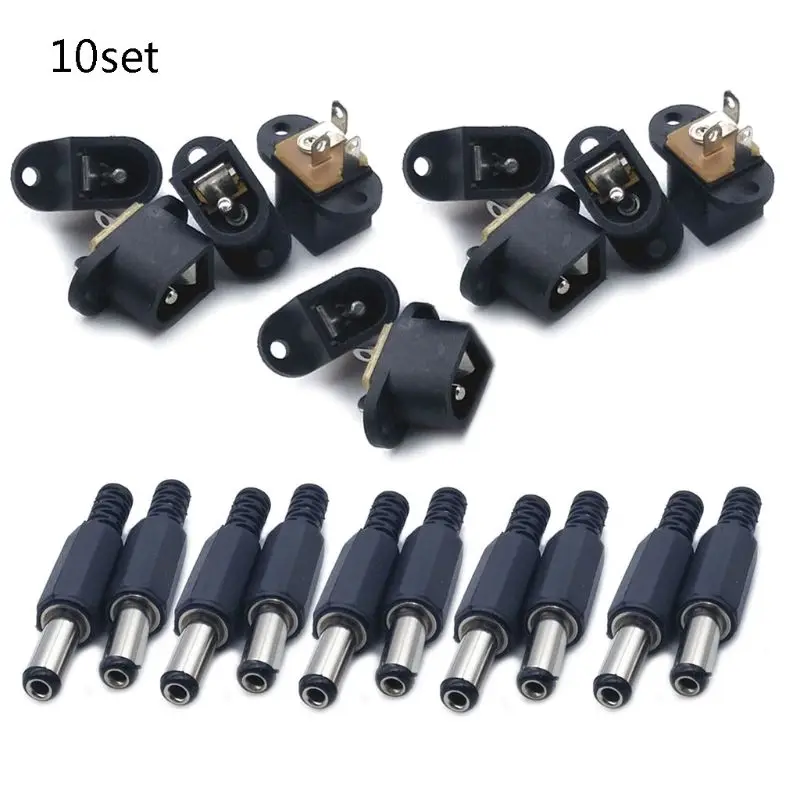 

10pairs DC Power Connector Pin Female Male Jack Socket Adapter 5.5x2.1mm 2/3Pins