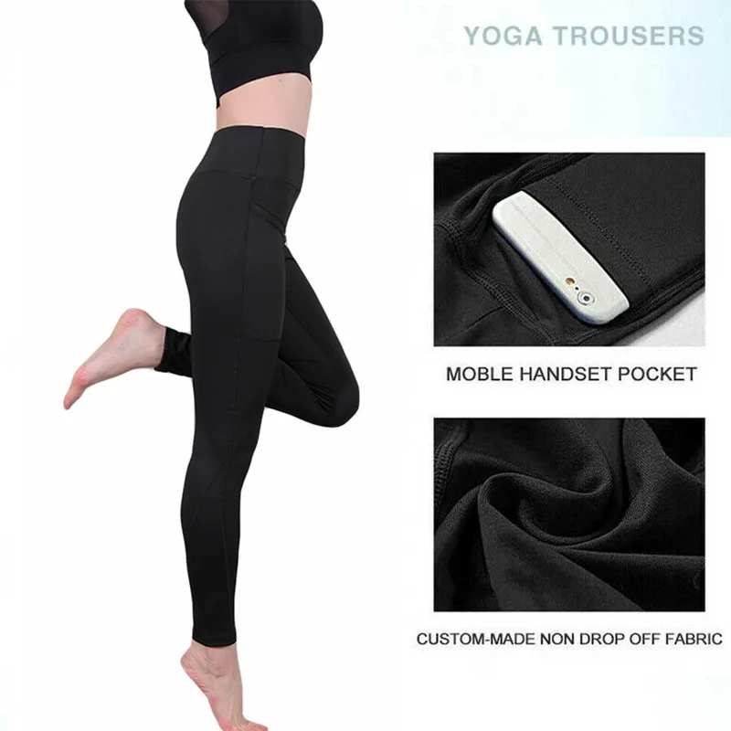 Spandex High Waist Legging Pockets Fitness Bottoms Running Sweatpants for Women Quick-Dry Sport Trousers Workout Yoga Pants