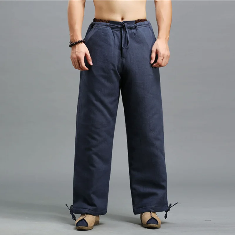 

Ma Fan 2019 Autumn And Winter New Style Linen Casual Pants Elastic Drawstring Cotton-padded Trousers Ethnic-Style Men's Trousers