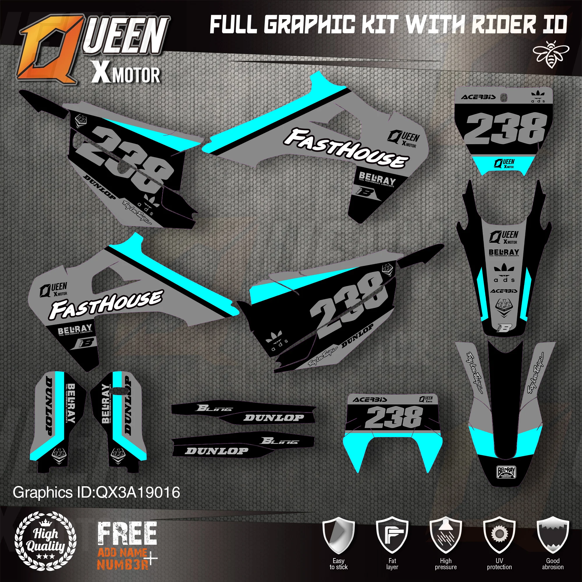 

Queen X MOTOR Custom Team Graphics Decals Stickers Kit For Husqvarna Decal 2019-N TC FC TX FX FS 2020-N TE FE 125-450CC 16