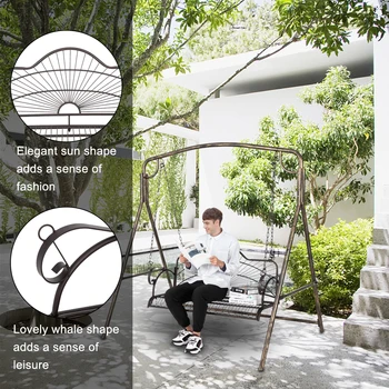 

Patio Garden Paint Sun Shape Outdoor Garden Double Iron Swing Chair Painted In Brown - US Stock Outdoor Furniture Cushions