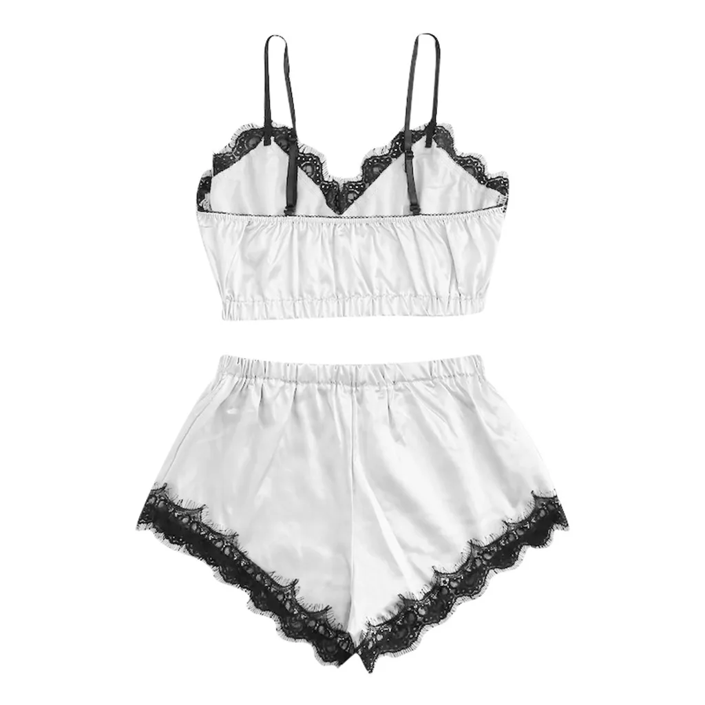 Z30 Lingerie Sexy Bra Set Women's Sleepwear Sleeveless Strap Lace Trim Satin Cami Tops Pajama Sets Bras Women Brief Sets