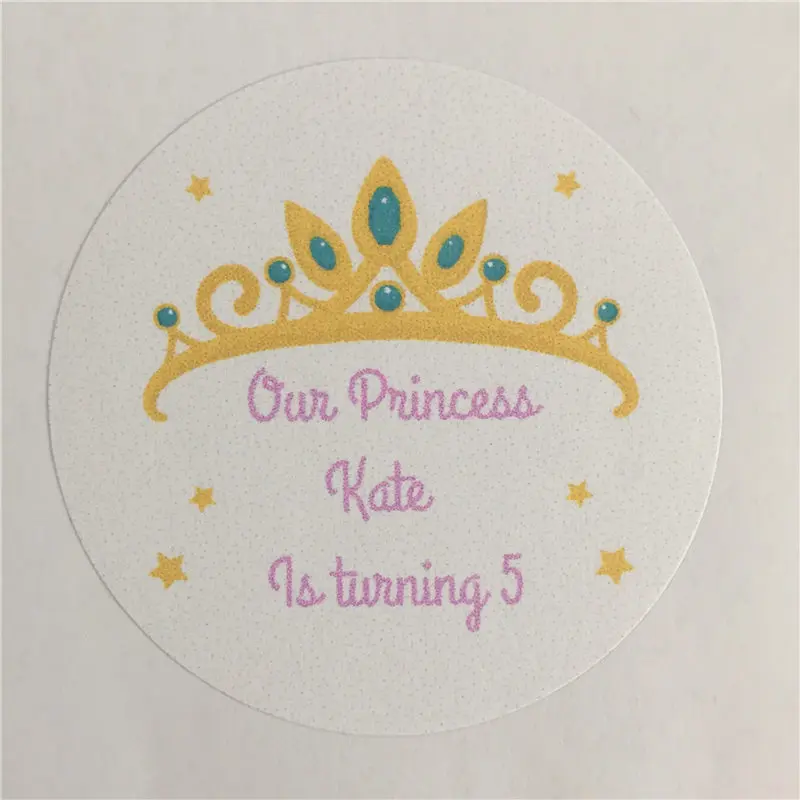 

100 Pieces Custom Princess Crown Birthday Sticker Personalized Gift Adheive Seals Decoration Round Labels