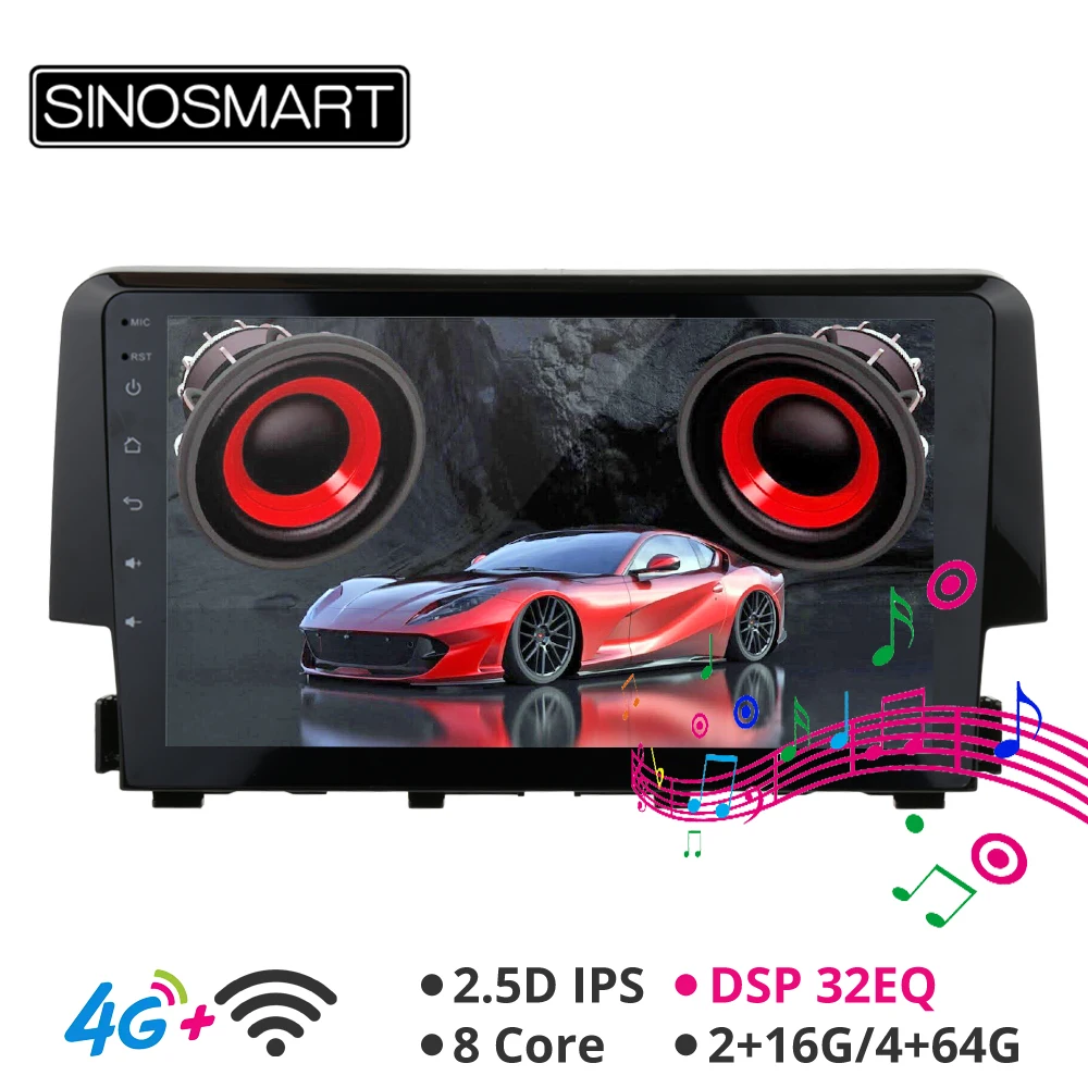 Top Sinosmart Android 8.1 Car GPS Navigation Radio for Honda Civic 2016 2din 2.5D IPS/QLED Screen 15