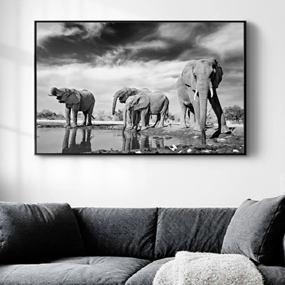 SUPERB ELEPHANT WILDLIFE CANVAS #9 BLACK & WHITE FRAMED CANVAS PICTURE WALL ART 