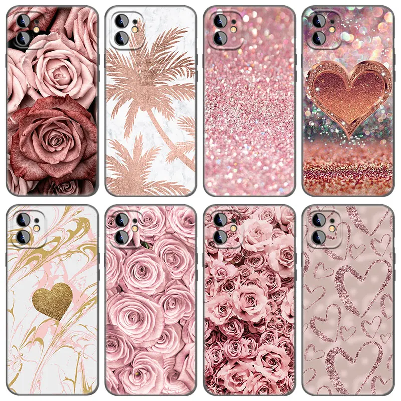 Custodia Per Telefono Love Rose Gold Style Per Apple Iphone 13 12 Mini 11 Pro Max Xr X Xs Max 6 6S 7 8 Plus 5 5S Se 2020 Cover Nera Coque