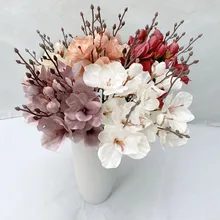 Ramo de flores artificiales de Magnolia, 45cm, blancas, rosas y azules, flores falsas de seda para decoración del hogar, decoración de boda