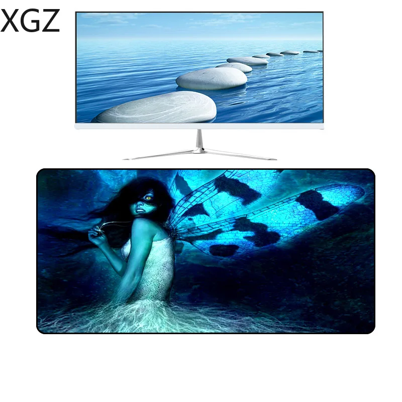 XGZ Cool Black Background Wings Girl Large Game Mousepad PC Computer Player Mouse Pad Desk Lock (fo
