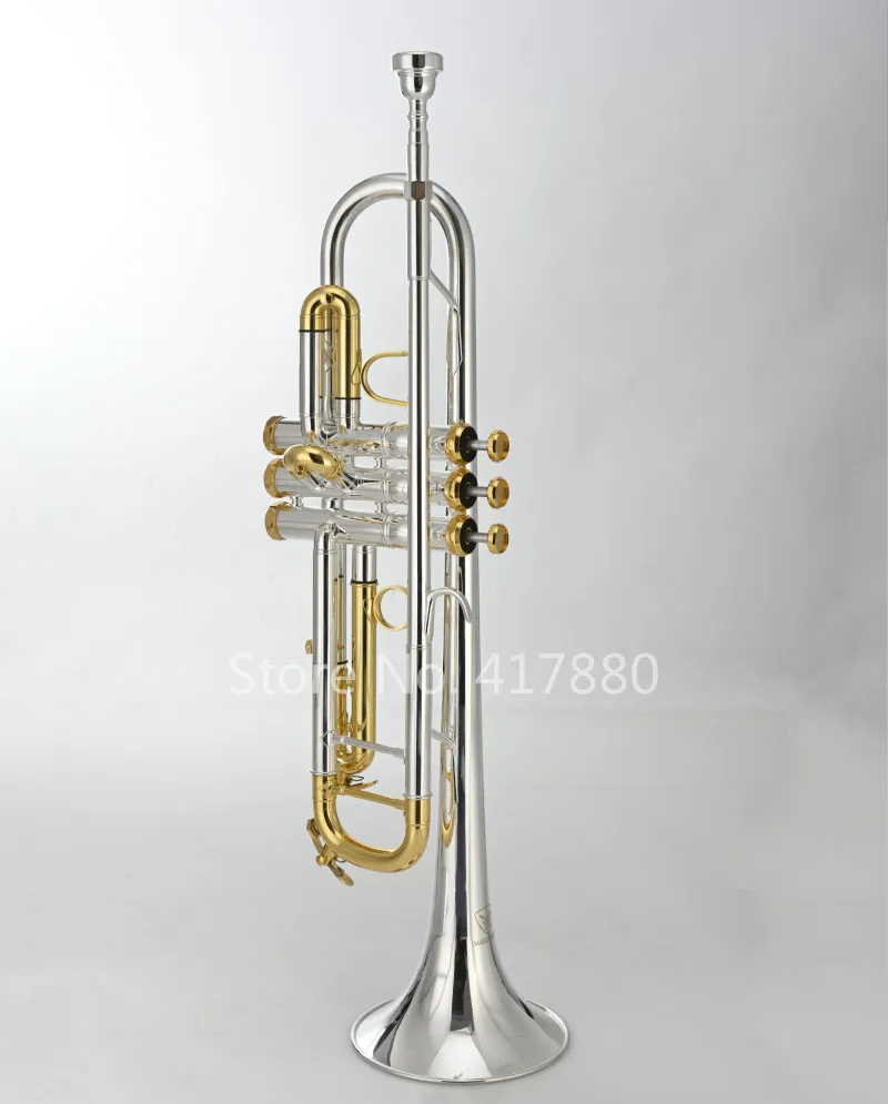 

MARGEWATE Bb Trumpet Brass Silver Plated Body Gold Lacquer Key B Flat Musicla Instrument New Trumpet with Mouthpiece Case