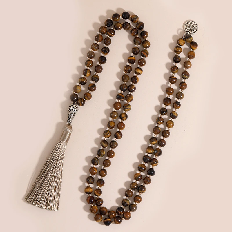 OAIITE 108 Mala Beads ожерелье глаз тигровые камни для йоги с ручным узлом Japa бусы