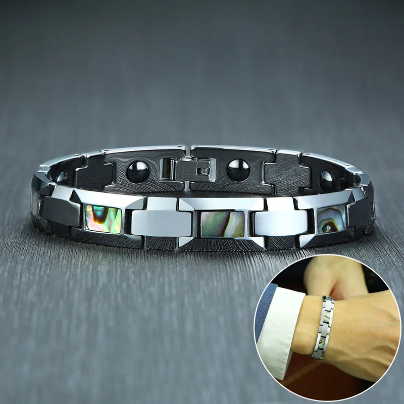 Manyetik Tungsten bilezik erkekler kabuk Anti scratch hematit sa l k enerji zinciri ba lant artrit a r kesici icin Tungsten tak