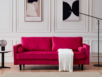 

Mid-Century Modern Velvet fabric Bench Sectional Couch Sofa, 79"W Red Modern Nordic Style Sectional Living Room