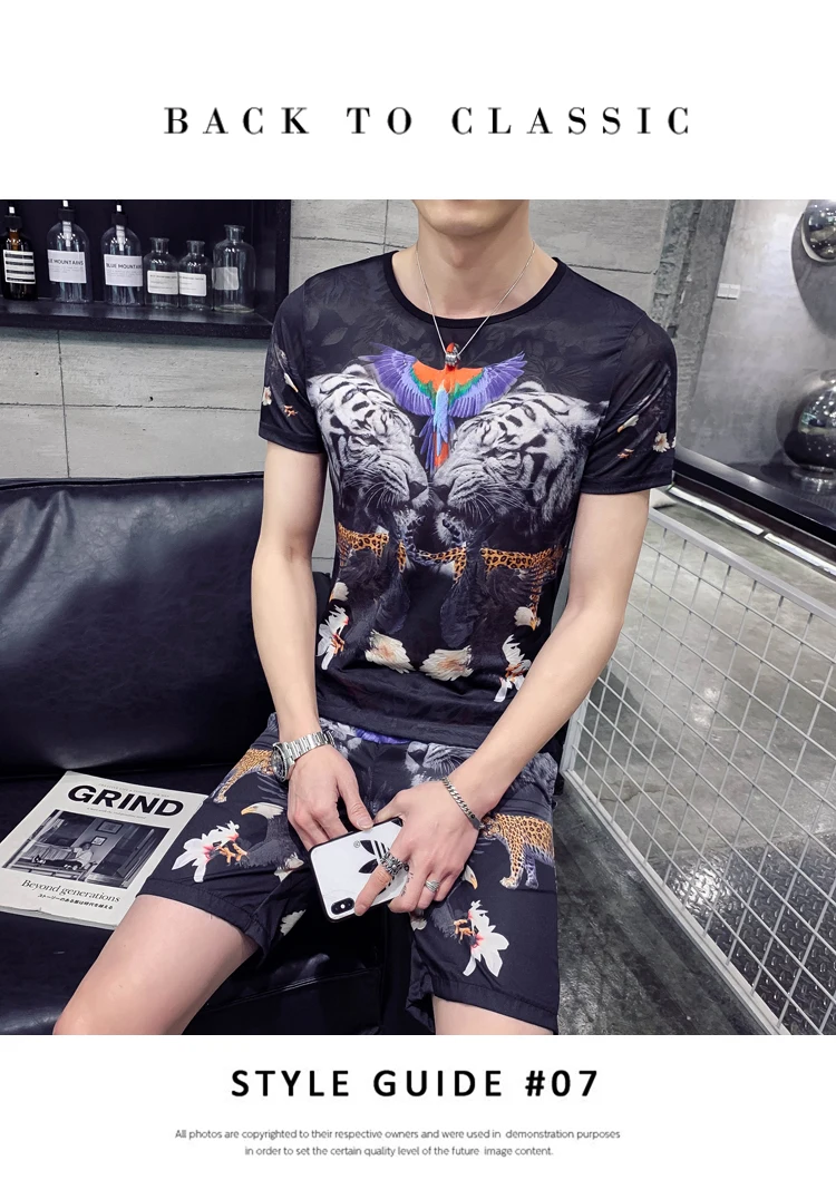 Футболка zomer+ шорты tweedelige Mannen Mode Sportkleding Комплект футболок с принтом Persoonlijkheid Mannen's t-shirt Kleding
