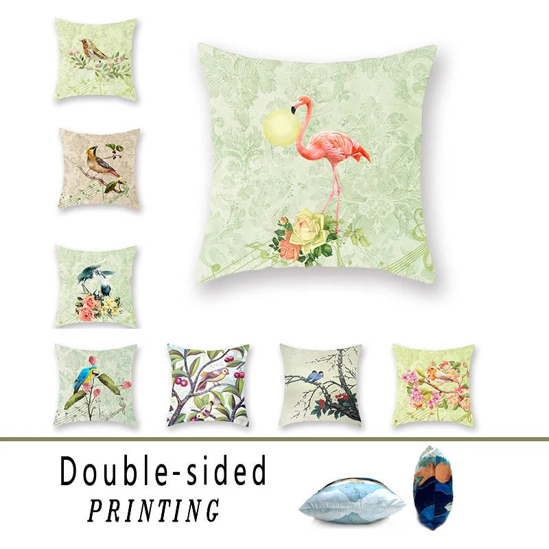 Four Seasons Garden Double-sided Cushion Cover Decoration Flamingo Parrot Animal Print Farm Square Pillow Case Accessories