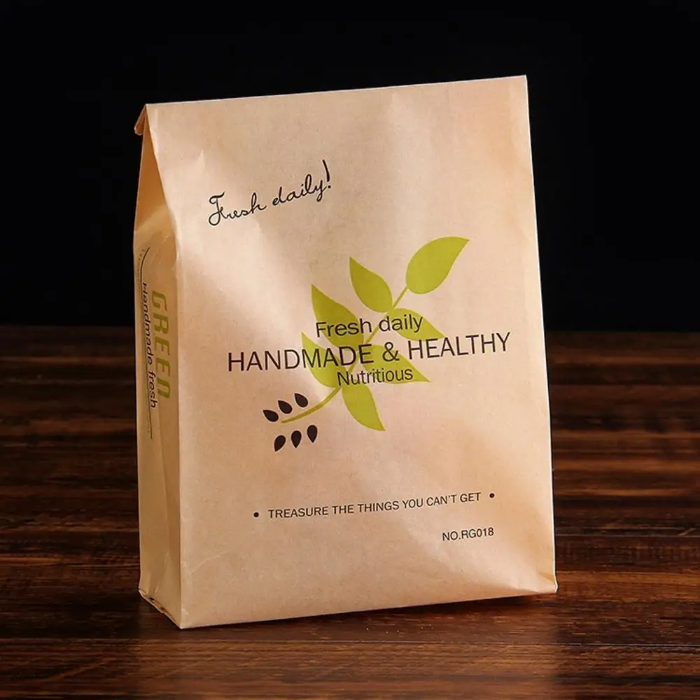 50Pcs High Quality Kraft Bakery Paper Bag Green Leaf Shape Food Cake Packaging Laminating Oilproof Bag Kitchen Baking Supplies