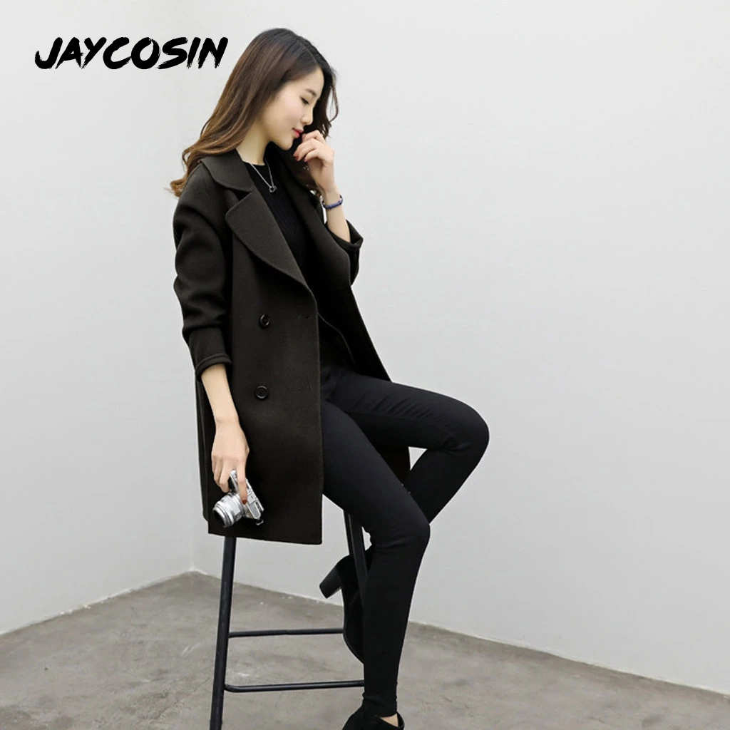 JAYCOSIN Женское шерстяное пальто длинное двубортное шерстяное пальто дамское высококачественное зимнее пальто с нагрудным поясом и карманом длинное шерстяное теплое пальто