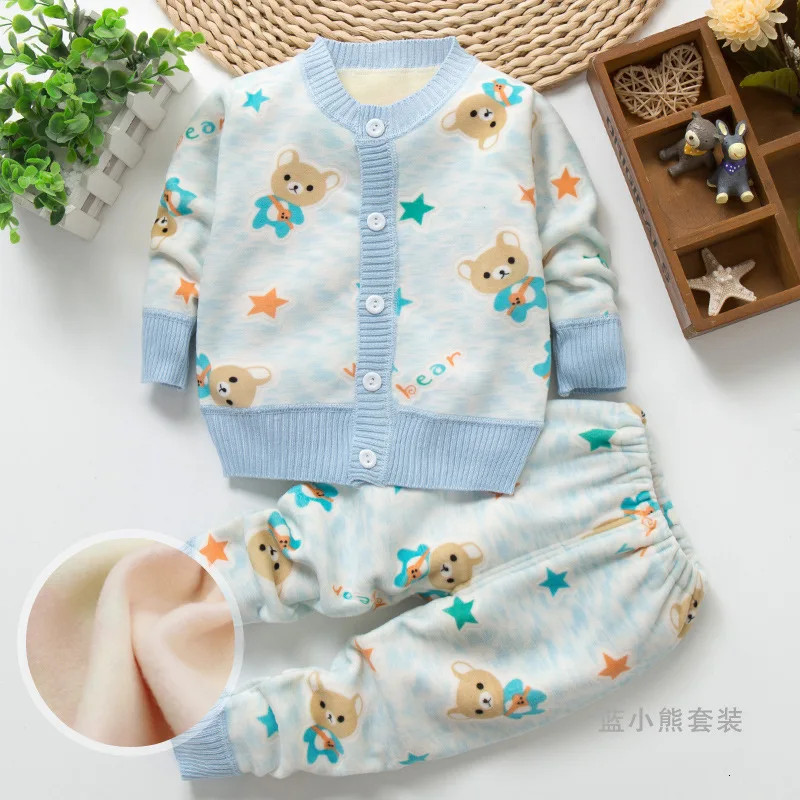 Blue Bear 3D Suit Коллекция года, комплект детской одежды, зимний хлопковый плотный топ с рисунком+ штаны для маленьких девочек комплект из 2 предметов для детей, теплый свитер для мальчиков, комплект одежды - Цвет: Blue Bear 3D Suit