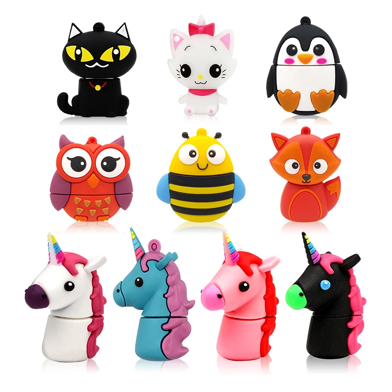 Pendrive 128GB USB Flash Drive Cartoon Animals Pen Drive Usb Flash Memory Stick 32GB 16GB 8GB 4GB Pen Drive 64GB WIth Key Ring 4gb usb stick