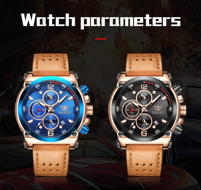Водонепроницаемый светящийся хронограф мужские коричневые кожаные мужские часы с большим циферблатом наручные часы Лидирующий бренд синий Relógio Masculino с датой