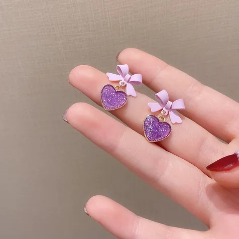 Color Big Heart Stud Earrings for Women Girl Korean Love Drop Glaze Aesthetic Daily Life Minimalist Jewelry Piercing Ear
