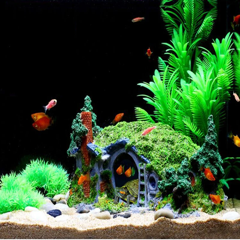  Aquarium Decorations Large Fish Tank Decor Reptile Hide House Hobbit  Decor with Betta Fish Cave : Pet Supplies