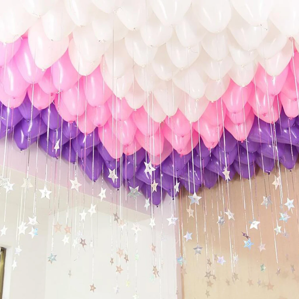 100 Shiny Star Cutouts + Tinsels Balloon Swirls Party Decoration Supplies Gold/Silver/Blue