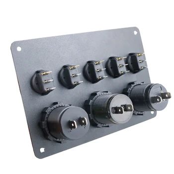 

5 Gang ON-OFF Toggle Switch Panel Dual USB Socket Charger LED Voltmeter 12V Power Outlet for Car Boat Marine RV Truck 12-24V