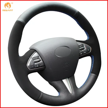 

MEWANT Black Genuine Leather Black Suede Car Steering Wheel Cover for Infiniti Q50 2014 2015 QX50 2015 Accessories Parts
