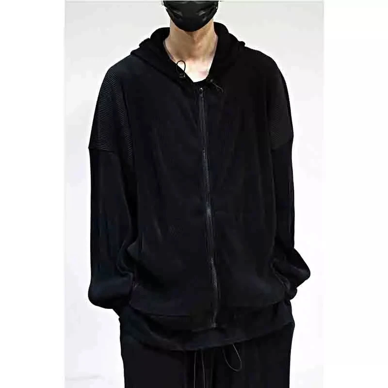 Стильные Мужские штаны комплект одежды в полоску с капюшоном и застежкой молнией модный свободный свитер