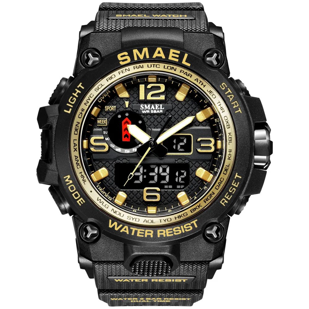 Men Watch Sport SMAEL Watch for Men Original Dual Time Display LED Backlight Electronic Stopwatch 1545 Popular Watches Dropship 