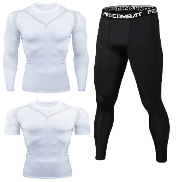 

Sports Set Men's Elasticity Quick-drying T-shirt Gyms Pro Workout Clothes Three-piece Set-Compression Running Clothing Summer