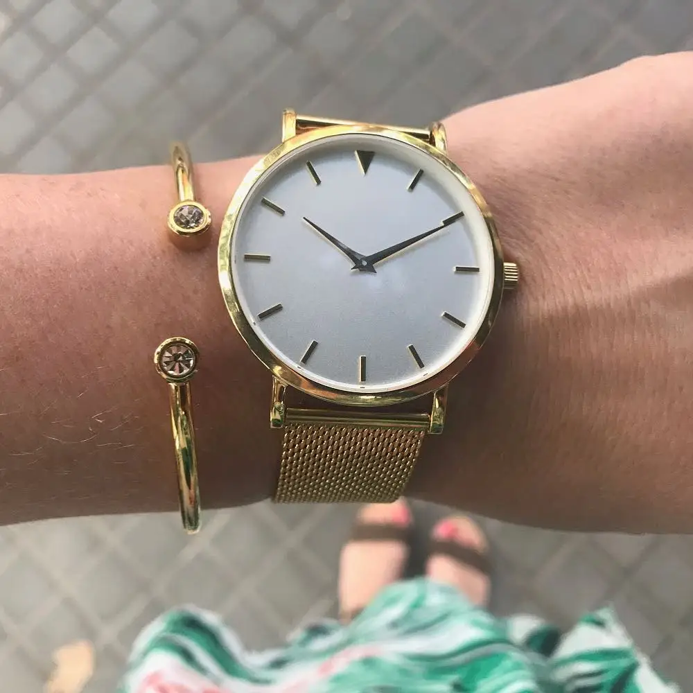 Gold Tone Stainles Steel 316L Watch Clocks Unisex Minimalist Wristwatch Full Steel Japanese Movement Thin Case Waterproof