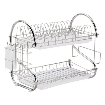 

Stainless Steel Dish Drain Rack Double Layer Storage Stand Practical Kitchen Storage Shelf for Home (Silver)
