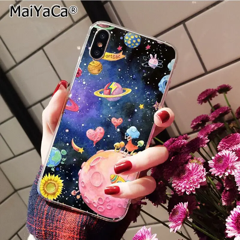 MaiYaCa черный белый луна звезды космическое облако девушка путешествие самолет астронавт PhoneCase для iphone 11 Pro 8 7 6S Plus X XS MAX 5s SE XR