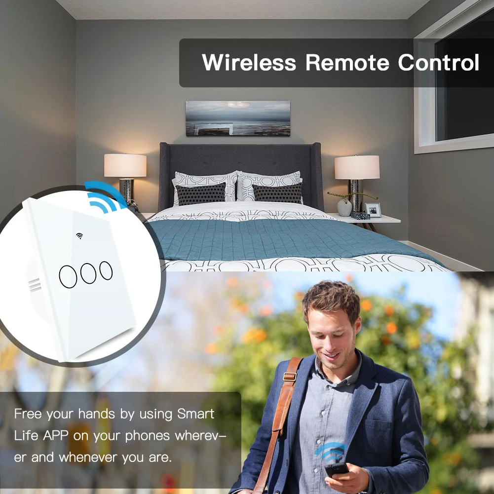 Смарт-светильник Tonbux EU WiFi, стеклянная панель, сенсорный переключатель, голосовой пульт дистанционного управления, работает с Alexa Google Home, умный настенный переключатель