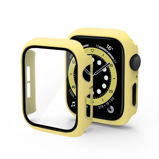 Glass+Case for iWatch Case Cover for Apple Watch Case 45/41mm 44mm 42mm 40mm 38mm Series 7 6 5 4 3 2 1 SE Protector Accessories Yellow