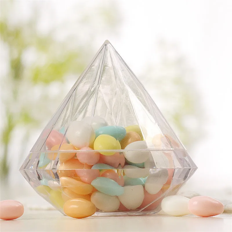 Party Home Wedding Clear Diamond Shape Transparent Plastic Candy Box Favor Decor 